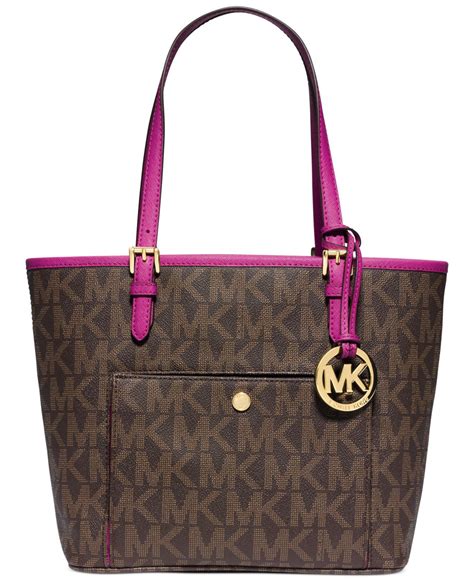 michael kors jet set medium snap pocket tote pvc brown|Michael Kors carryall pale peanut.